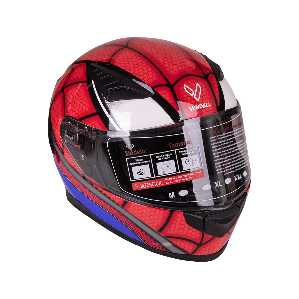 CASCO CERRADO DOBLE VISOR CON GRÁFICO TIPO SPIDERMAN TALLA "L" VENDELL MOD. 129 PLUS FULL FACE