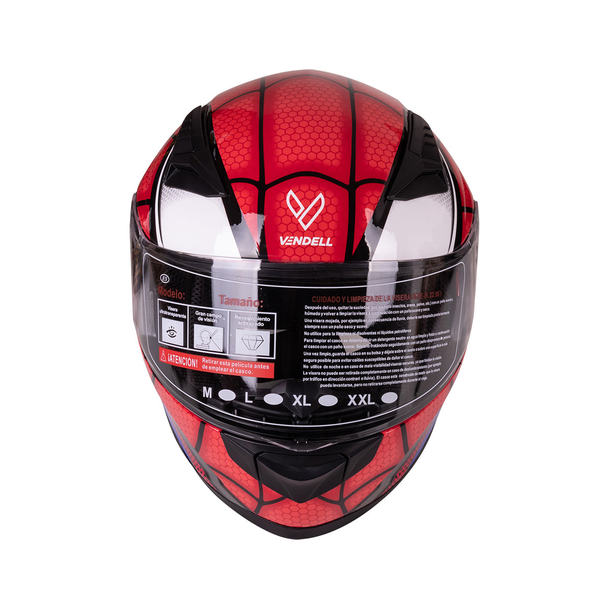 CASCO CERRADO DOBLE VISOR CON GRÁFICO TIPO SPIDERMAN TALLA "XL" VENDELL MOD. 129 PLUS FULL FACE