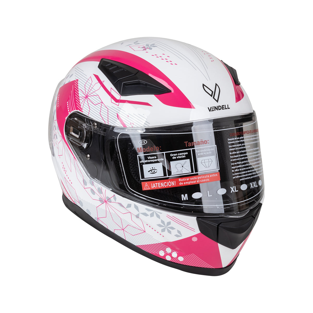 CASCO CERRADO DOBLE VISOR CON GRÁFICO PRISM BLANCO-ROSA TALLA "M" VENDELL MOD, 129 PLUS FULL FACE