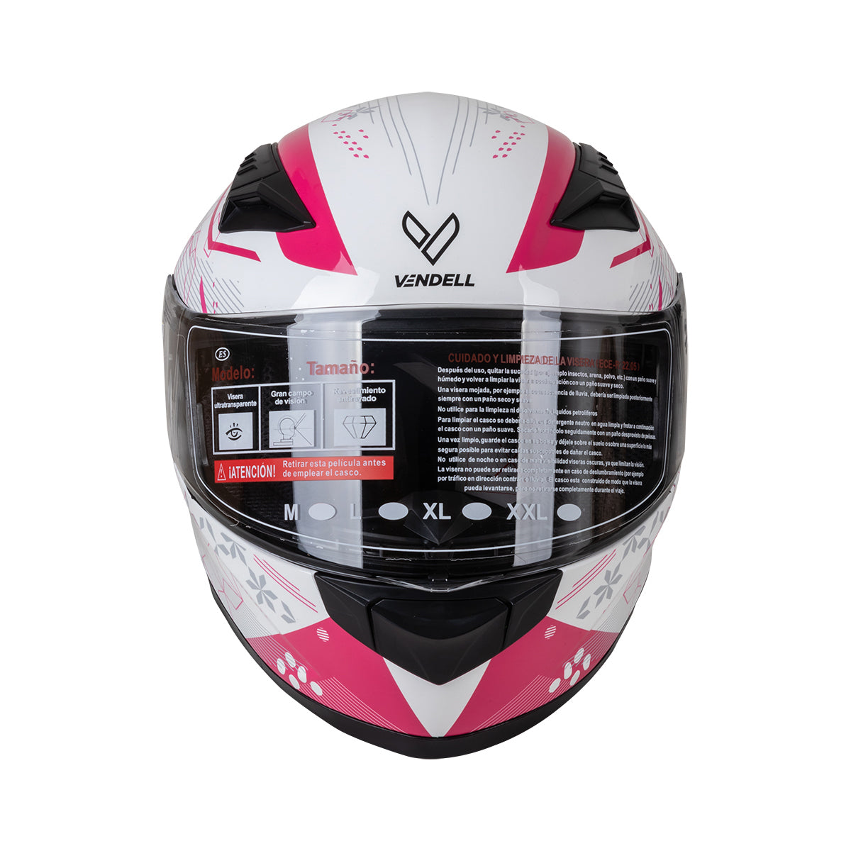 CASCO CERRADO DOBLE VISOR CON GRÁFICO PRISM BLANCO-ROSA TALLA "M" VENDELL MOD, 129 PLUS FULL FACE