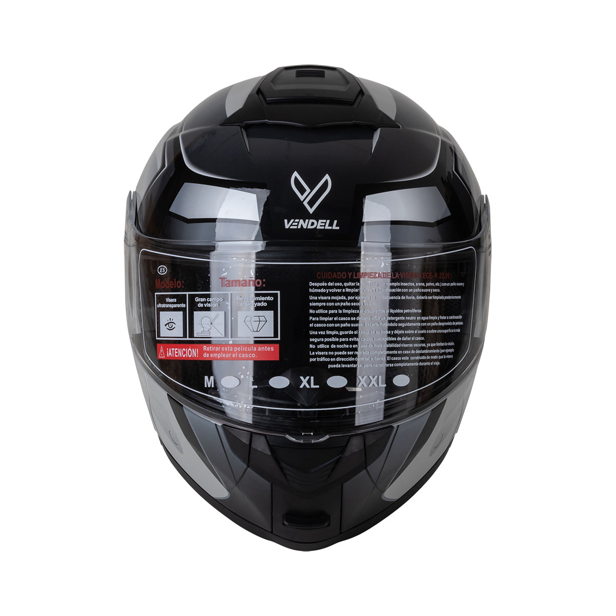 CASCO ABATIBLE DOBLE VISOR CON GRÁFICO TIPO IRONMAN GRIS TALLA "XL" VENDELL MOD. HS 159 PLUS FLIP UP