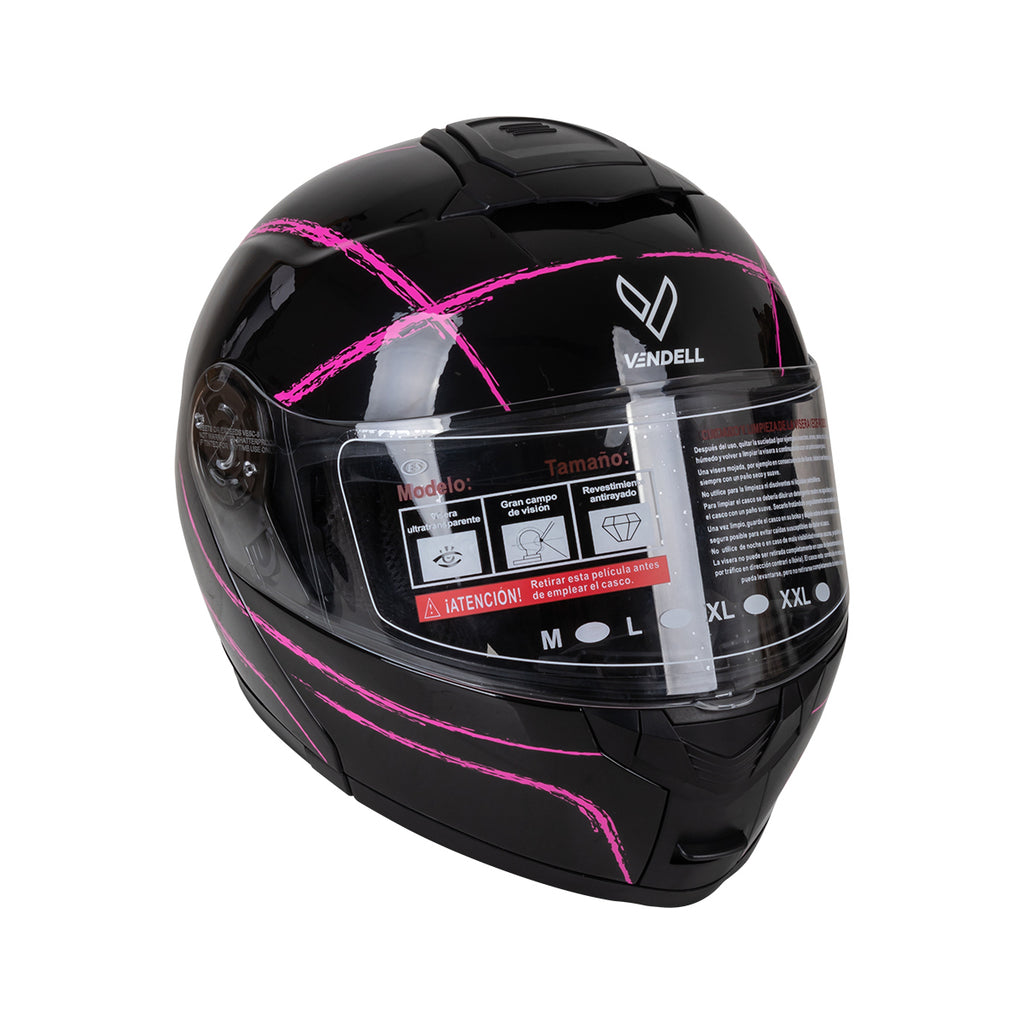 CASCO ABATIBLE DOBLE VISOR CON GRÁFICO FLASH NEGRO-MORADO TALLA "L" VENDELL MOD. HS 159 PLUS FLIP UP